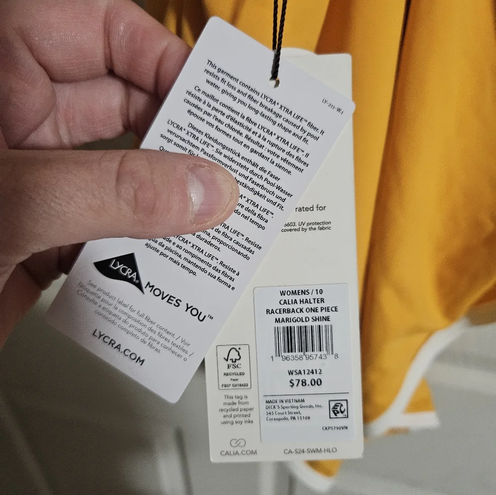 CALIA Halter Racerback Cheeky One Piece Swimsuit: MARIGOLD SHINE: NWT: SIZE 10